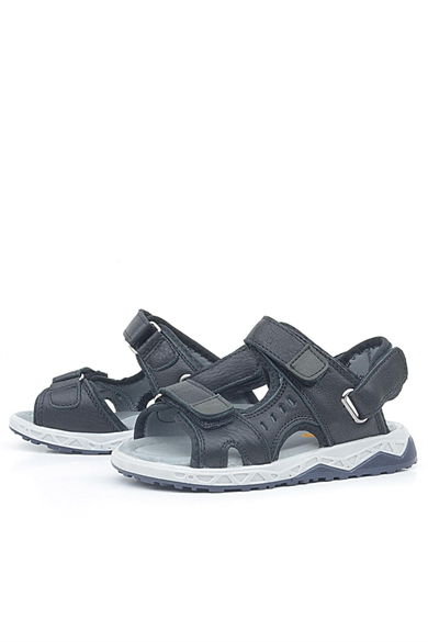 Rakerplus Hakiki Deri Siyah Cilt Rahat Tabanlı Cırtlı Çocuk Sandalet Ayakkabı