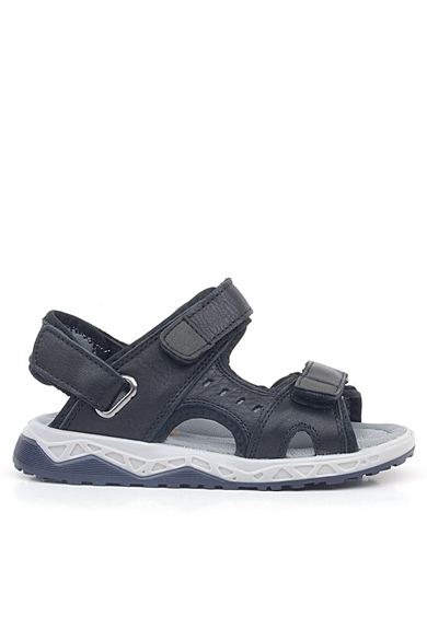 Rakerplus Hakiki Deri Siyah Cilt Rahat Tabanlı Cırtlı Çocuk Sandalet Ayakkabı