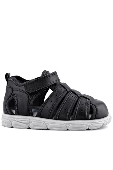 Rakerplus Hakiki Deri Siyah Cırt Cırtlı Erkek Çocuk Sandalet