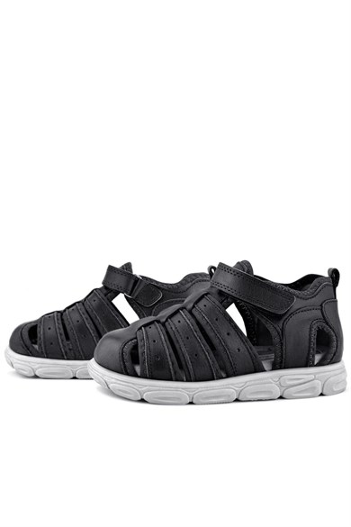 Rakerplus Hakiki Deri Siyah Cırt Cırtlı Erkek Çocuk Sandalet