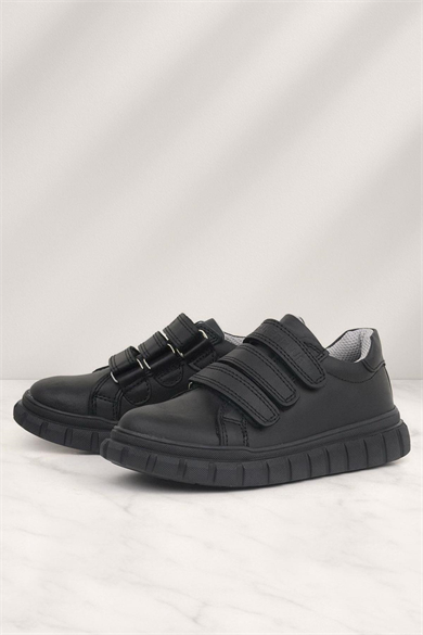 Rakerplus Hakiki Deri Siyah Cırtlı Çocuk Günlük Spor Okul Ayakkabı