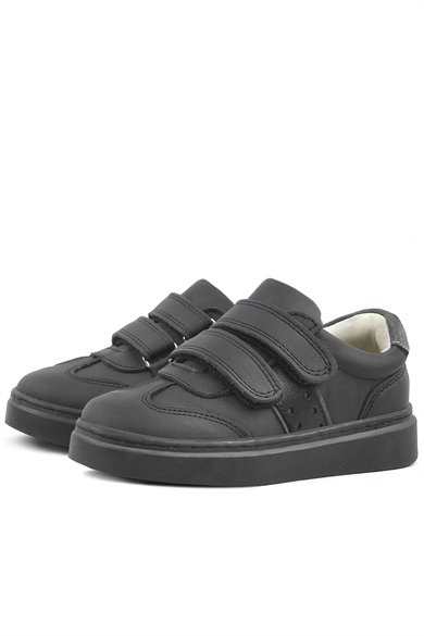 Rakerplus Hakiki Deri Siyah Cırtlı Çocuk Spor Ayakkabı Sneaker