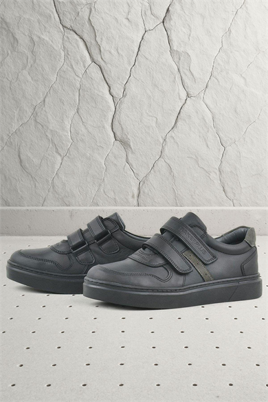 Rakerplus Hakiki Deri Siyah Cırtlı Erkek Çocuk Sneaker Ayakkabı