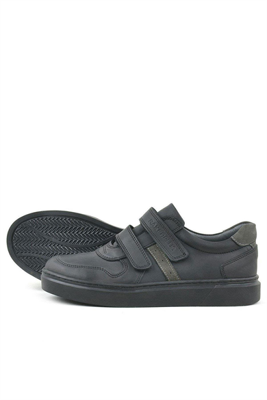 Rakerplus Hakiki Deri Siyah Cırtlı Erkek Çocuk Sneaker Ayakkabı