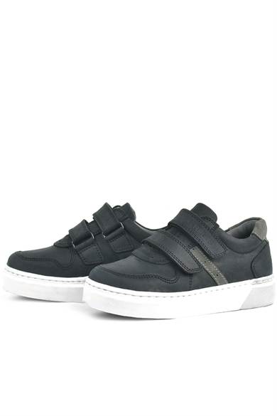 Rakerplus Hakiki Deri Siyah Cırtlı Erkek Çocuk Sneaker
