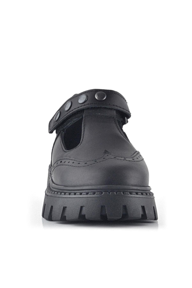 Rakerplus Hakiki Deri Siyah Cırtlı Metal Detaylı Kız Çocuk Günlük Ayakkabı