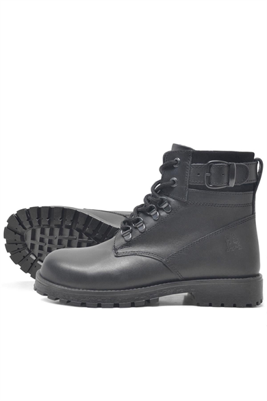 Rakerplus Hakiki Deri Siyah Fermuarlı Bağcıklı Kürklü Bot