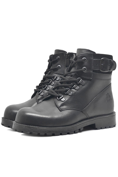 Rakerplus Hakiki Deri Siyah Fermuarlı Bağcıklı Kürklü Bot