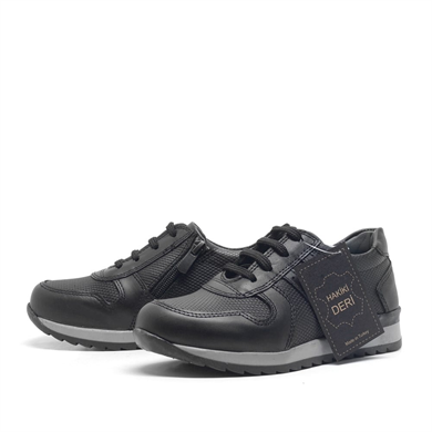 Rakerplus Hakiki Deri Siyah Fermuarlı Erkek Çocuk Spor Okul Ayakkabı