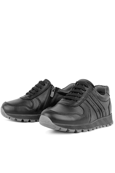 Rakerplus Hakiki Deri Siyah Fermuarlı Erkek Çocuk Spor Okul Ayakkabı