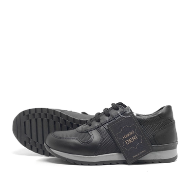 Rakerplus Hakiki Deri Siyah Fermuarlı Erkek Çocuk Spor Okul Ayakkabı