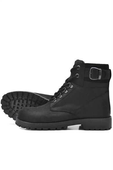 Rakerplus Hakiki Deri Siyah Fermuarlı Kürklü Bot