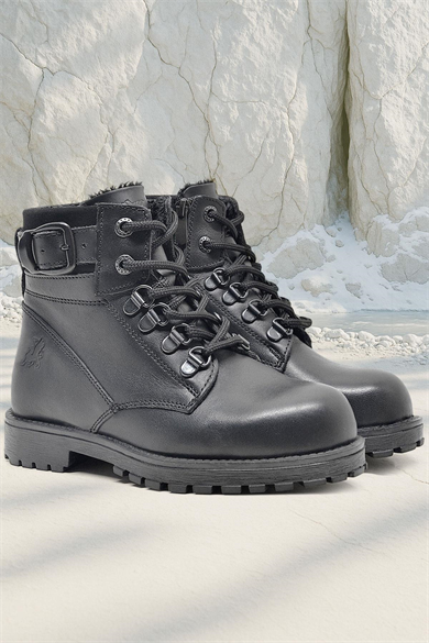 Rakerplus Hakiki Deri Siyah Fermuarlı Kürklü Çocuk Bot