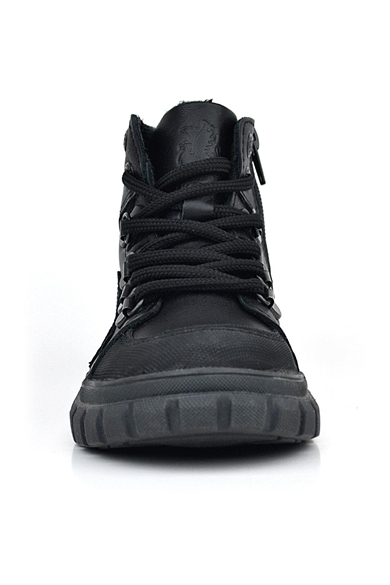 Rakerplus Hakiki Deri Siyah Fermuarlı Siyah Tabanlı Erkek Çocuk Bot