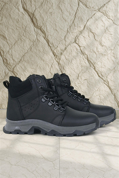 Rakerplus Hakiki Deri Siyah Fermuarlı Trekking Erkek Çocuk Bot