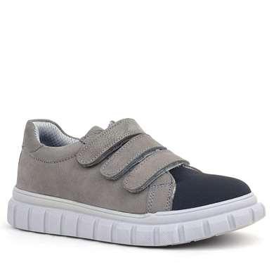 Rakerplus Hakiki Deri Siyah Gri Cırtlı Çocuk Günlük Spor Okul Ayakkabı