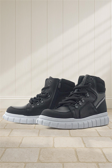 Rakerplus Hakiki Deri Siyah Gri Fermuarlı Erkek Çocuk Bot