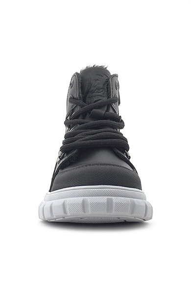 Rakerplus Hakiki Deri Siyah Gri Fermuarlı Erkek Çocuk Bot