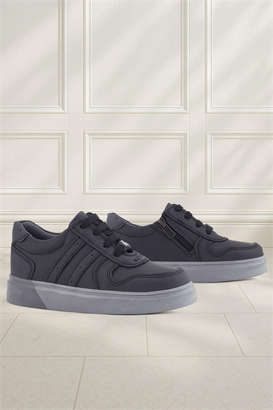 Rakerplus Hakiki Deri Siyah Gri Tabanlı Günlük Erkek Çocuk Okul Ayakkabısı