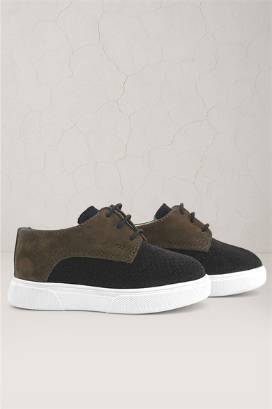 Rakerplus Hakiki Deri Siyah Kahve Lastikli Erkek Çocuk Günlük Ayakkabı