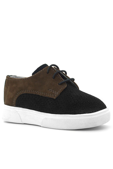 Rakerplus Hakiki Deri Siyah Kahve Lastikli Erkek Çocuk Günlük Ayakkabı