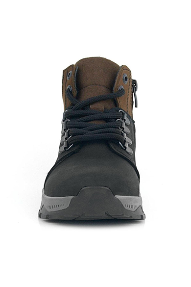 Rakerplus Hakiki Deri Siyah Kahverengi Fermuarlı Trekking Çocuk Bot
