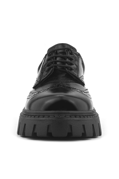 Rakerplus Hakiki Deri Siyah Kırışık Rugan Oxford Çocuk Günlük Ayakkabı