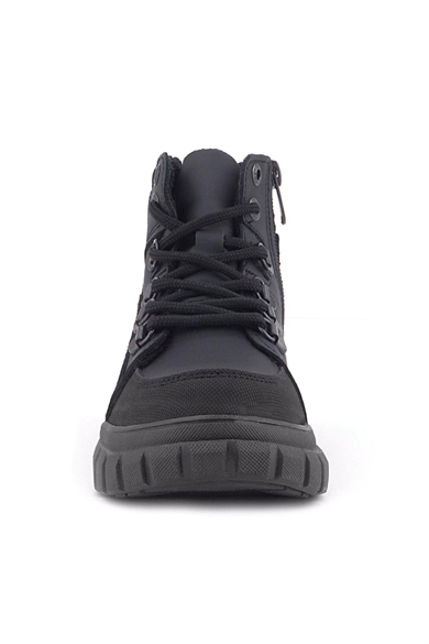 Rakerplus Hakiki Deri Siyah Kırmızı Fermuarlı Erkek Çocuk Bot