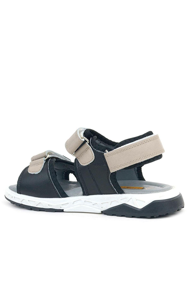 Rakerplus Hakiki Deri Siyah Kum Rengi Cırtlı Çocuk Sandalet