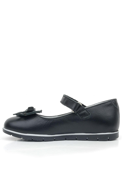 Rakerplus Hakiki Deri Siyah Kurdele Detaylı Kız Çocuk Babet