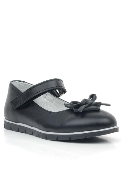 Rakerplus Hakiki Deri Siyah Kurdele Detaylı Kız Çocuk Babet