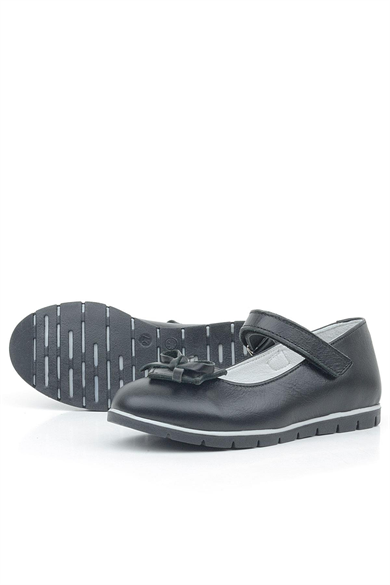 Rakerplus Hakiki Deri Siyah Kurdele Detaylı Kız Çocuk Babet