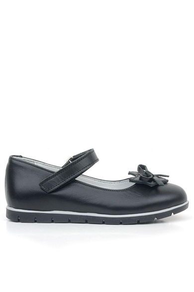 Rakerplus Hakiki Deri Siyah Kurdele Detaylı Kız Çocuk Babet