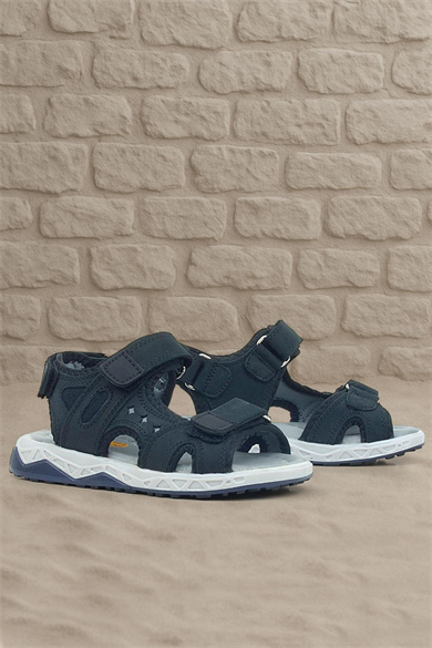 Rakerplus Hakiki Deri Siyah Nubuk Cırtlı Çocuk Sandalet Ayakkabı