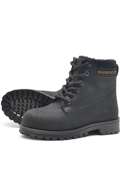 Rakerplus Hakiki Deri Siyah Nubuk Fermuarlı Kışlık Çocuk Bot