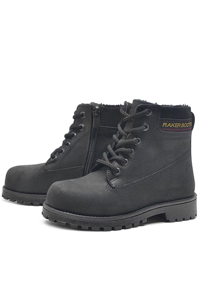Rakerplus Hakiki Deri Siyah Nubuk Fermuarlı Kışlık Çocuk Bot