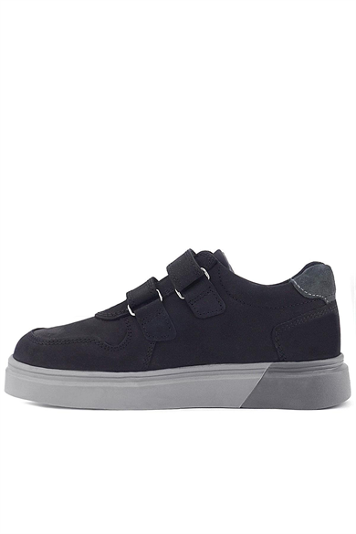 Rakerplus Hakiki Deri Siyah Nubuk Gri Cırtlı Erkek Çocuk Sneaker