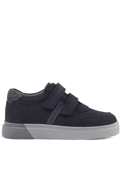 Rakerplus Hakiki Deri Siyah Nubuk Gri Cırtlı Erkek Çocuk Sneaker
