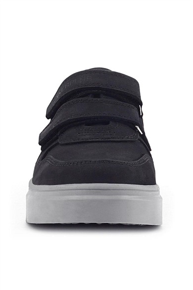 Rakerplus Hakiki Deri Siyah Nubuk Gri Cırtlı Erkek Çocuk Sneaker