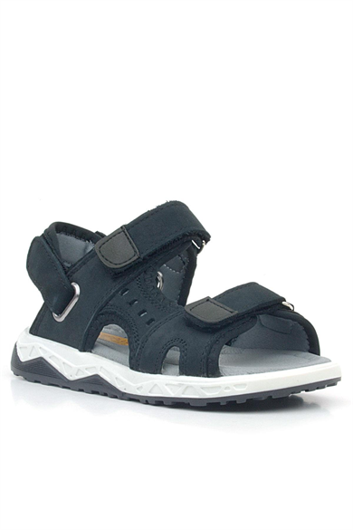 Rakerplus Hakiki Deri Siyah Nubuk Rahat Tabanlı Cırtlı Çocuk Sandalet Ayakkabı