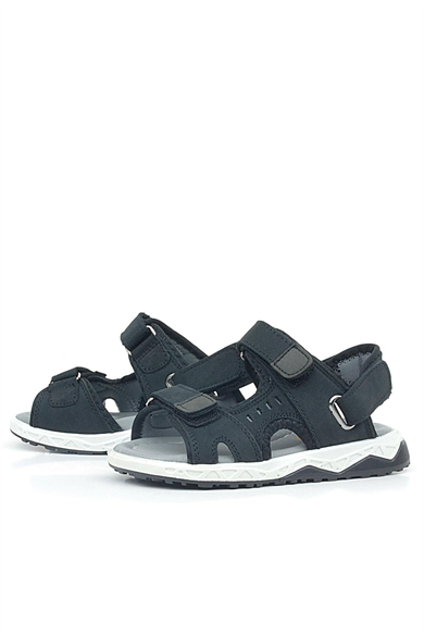 Rakerplus Hakiki Deri Siyah Nubuk Rahat Tabanlı Cırtlı Çocuk Sandalet Ayakkabı