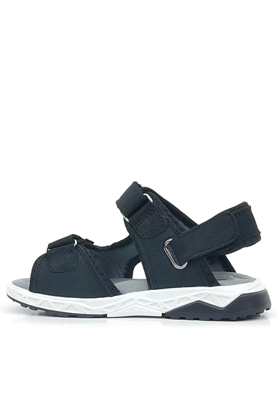 Rakerplus Hakiki Deri Siyah Nubuk Rahat Tabanlı Cırtlı Çocuk Sandalet Ayakkabı