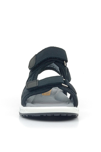 Rakerplus Hakiki Deri Siyah Nubuk Rahat Tabanlı Cırtlı Çocuk Sandalet Ayakkabı