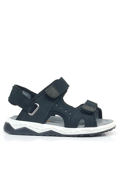 Rakerplus Hakiki Deri Siyah Nubuk Rahat Tabanlı Cırtlı Çocuk Sandalet Ayakkabı