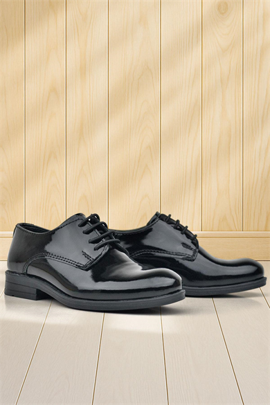 Rakerplus Hakiki Deri Siyah Rugan Bağcıklı Oxford Çocuk Okul Ayakkabısı