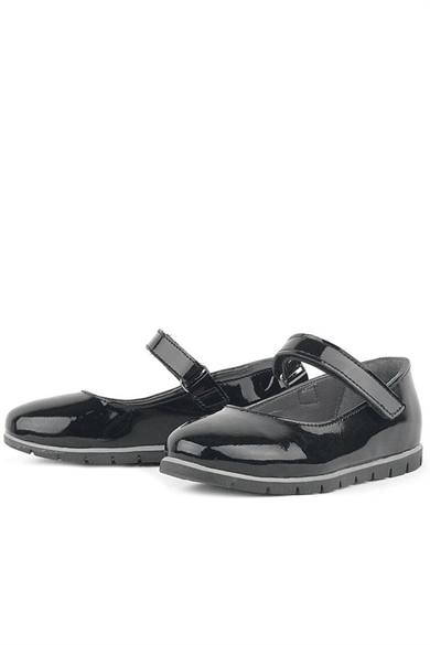 Rakerplus Hakiki Deri Siyah Rugan Kız Çocuk Babet