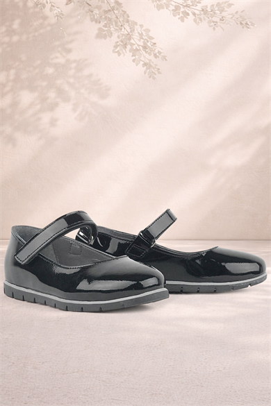 Rakerplus Hakiki Deri Siyah Rugan Kız Çocuk Babet