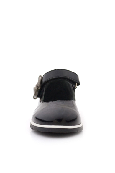 Rakerplus Hakiki Deri Siyah Rugan Kurdele Detaylı Kız Çocuk Babet