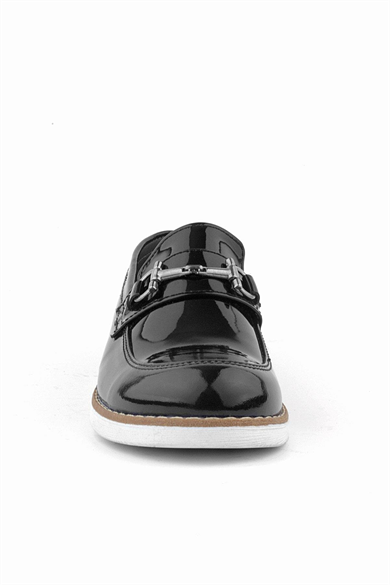 Rakerplus Hakiki Deri Siyah Rugan Loafer Çocuk Klasik Ayakkabı