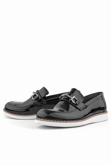 Rakerplus Hakiki Deri Siyah Rugan Loafer Çocuk Klasik Ayakkabı
